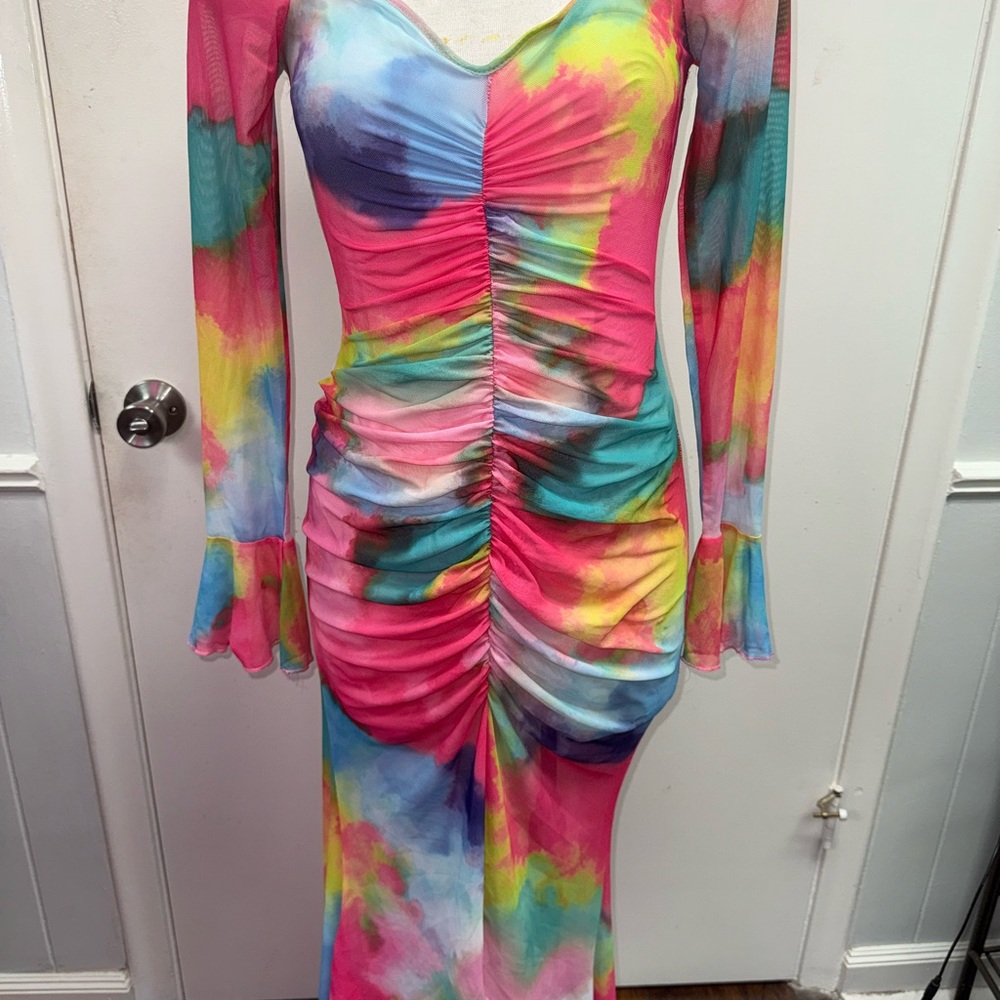 SHEIN Multicolor Tie-Dye Ruched Coverup